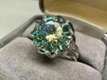 S925 Sterling Silver Green Moissanite Ring sz7 with GRA Certificate