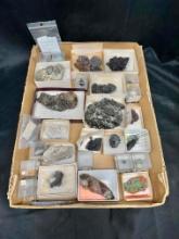 Flat of Assorted mineral specimens. Baryte, Calcite, Smoky Quartz, Diopsite more