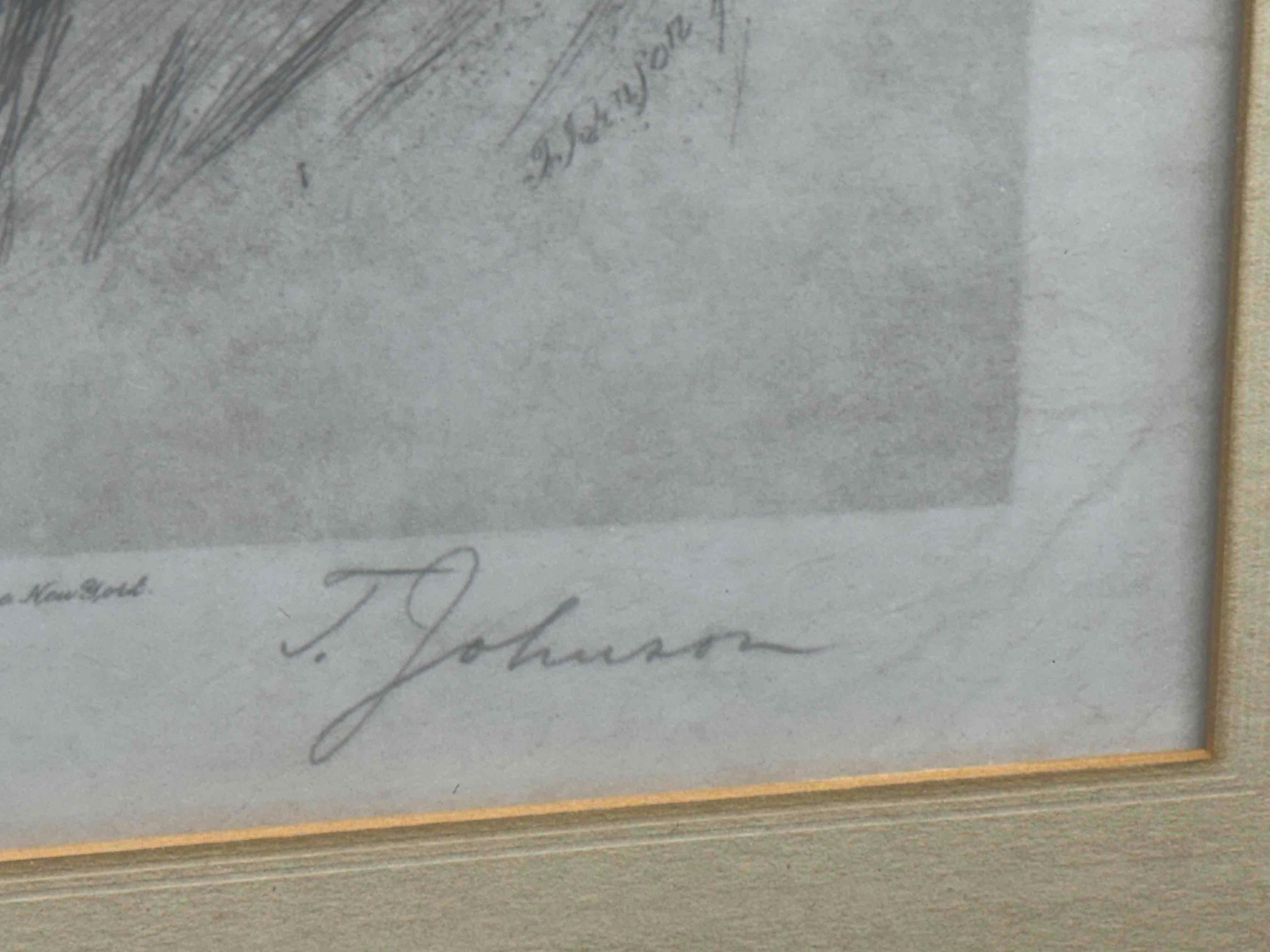 Antique SignedFramed Lincoln Etching 1892 J. Johnson