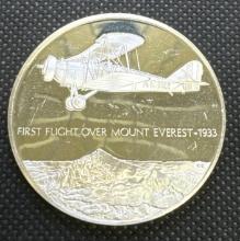 History Of Flight 1st Flight Over Mount Everest 1933 Sterling Silver Coin 1.32 Oz