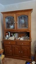 Large 2 piece china hutch with stained glass cabinet with contents @ Farm