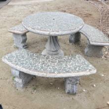 Cement mosaic stone outdoor table and three benches