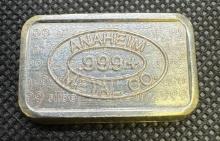 Anaheim Metal Co Assay 1 Troy Oz .999 Fine Silver Bullion Bar