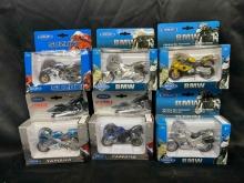 6 Welly 1:18 Scale Toy Motorcycles BMW, Suzuki, Yamaha