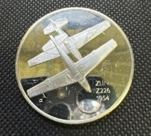 History Of Flight Zlin Z226 1954 Sterling Silver Coin