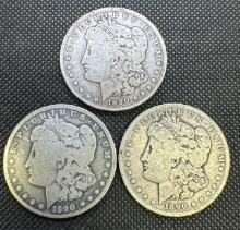 3x 1890 O-S Morgan Silver Dollars 90% Silver Coins