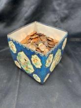 Asian Tin Box full Of Pennies