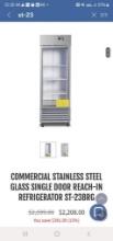 COMMERCIAL STAINLESS STEEL GLASS SINGLE DOOR REACH-IN REFRIGERATOR ST-23BRG