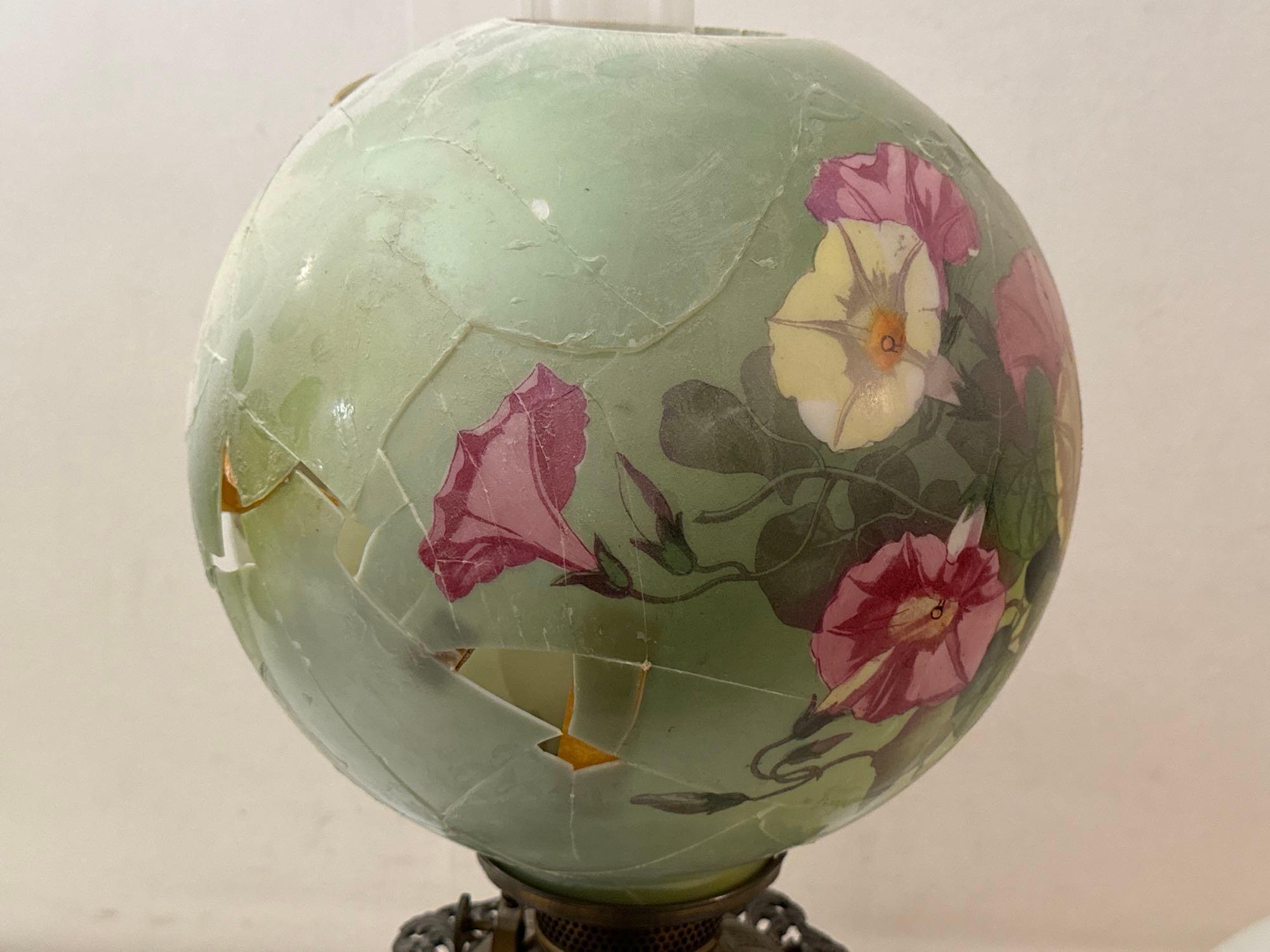 Vintage Kerosene Style Electric Lamp with Floral Globe