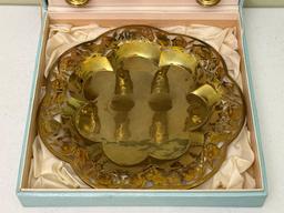 Vintage Cordial Glasses with Brass Overlay and Serving Tray