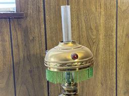 Antique Brass Oil Lamp with Beaded Fringe