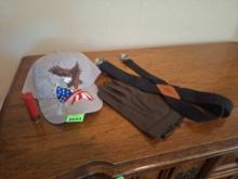 Hat, gloves, suspenders and a shell