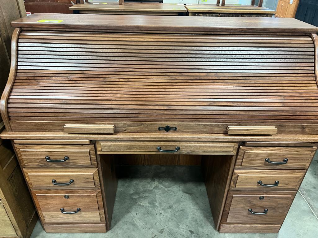 WALNUT ROLL TOP DESK 56 X 26 X 47 IN