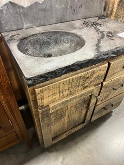 PINE AND CONCRETE TOP VANITY 36X22X34 IN