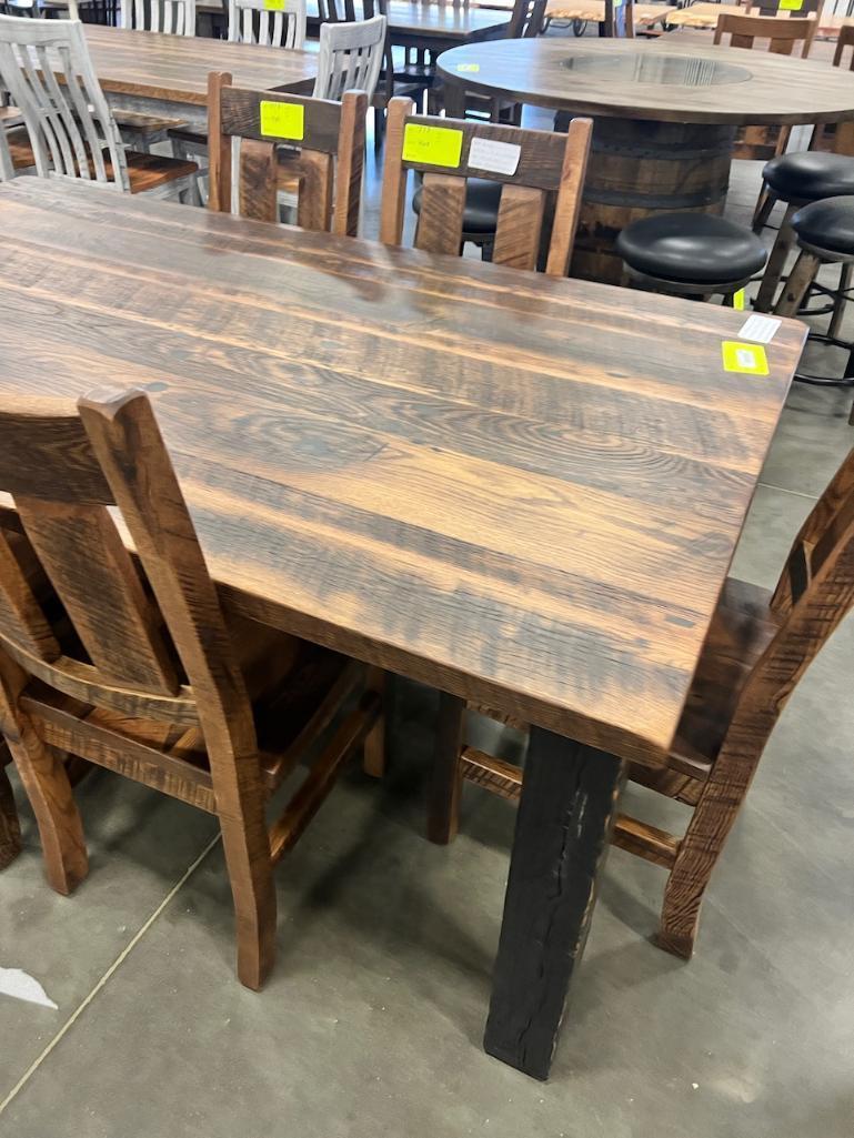 RECLAIMED SOLID TOP DINING TABLE W 6 SIDE CHAIRS 42X72 IN