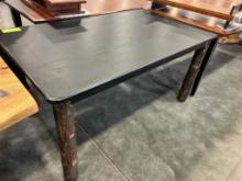 OAK DINING TABLE ONLY LOG LEGS BLACK TOP 60X36 IN