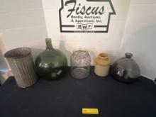 Glass Vases, Pottery, Metal & Glass Jars