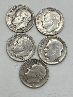 Dimes, 1954, (5 Total)