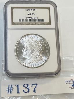 1881-S NGC MS-63 MORGAN SILVER DOLLAR