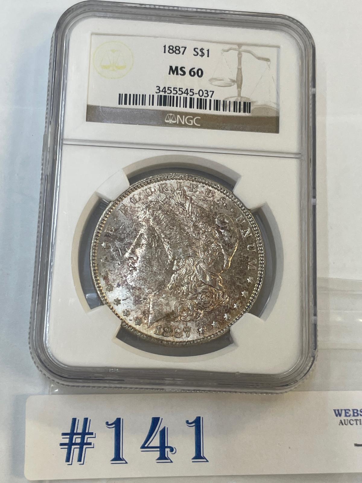 1887 NGC MS-60 MORGAN SILVER DOLLAR