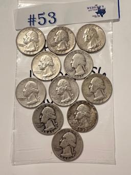 11PC SILVER WASHINGTON QUARTERS 1940 - 1956