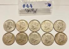 10PC SILVER 1964 KENNEDY HALF DOLLARS