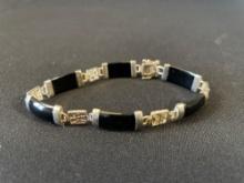 Sterling Silver and Onyx Link Bracelet