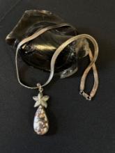 Sterling Herringbone Chain with stone Pendant
