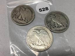 1919-D, 23-S, 46-D Walking Liberty Half Dollars