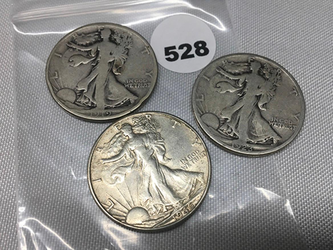 1919-D, 23-S, 46-D Walking Liberty Half Dollars