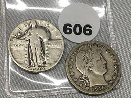 1915 Barber Quarter, 1930-S Standing Liberty Quarter