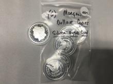 (6) Morgan Dollar Copies, Silver Over Clad