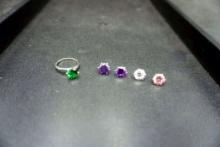 Sterling Silver Silver-Toned Interchangeable Colored Stone Ring