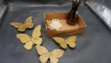 Butterflies, Owl Figurine & Vase