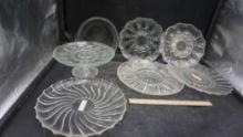 Glass Cake Stand, Pie Pan & Trays