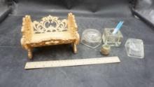 Mini Wooden Bassinet, Glass Containers & Candle Holder