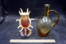 Royal Bayreuth Stag Candlestick Holder (Cracks) & Glass Pitcher/Vase