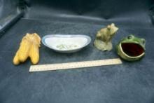 Frog Figurines, Bowl & Corn