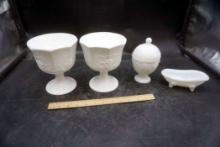 Milk Glass Goblets, Candy Dish & Bathtub