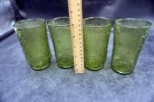 4 - Green Glass Cups