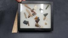 Display Case W/ Arrowheads & Artifacts