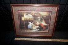 Framed Cat & Kittens Picture