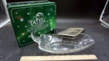 Tate'S Bake Shop Tin Container, Glass Swan Tray & Grater