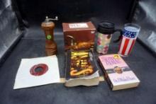 Shaker Grinder, Cups, Books, Avon Pipe Candle  & Cd