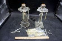 2 - Electric Glass W/ Hanging Crystals Lamp Base W/O Shades