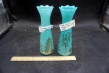 Pagoda Blue Glass Vase & Vintage Asian Pagoda Blue Glass Vase