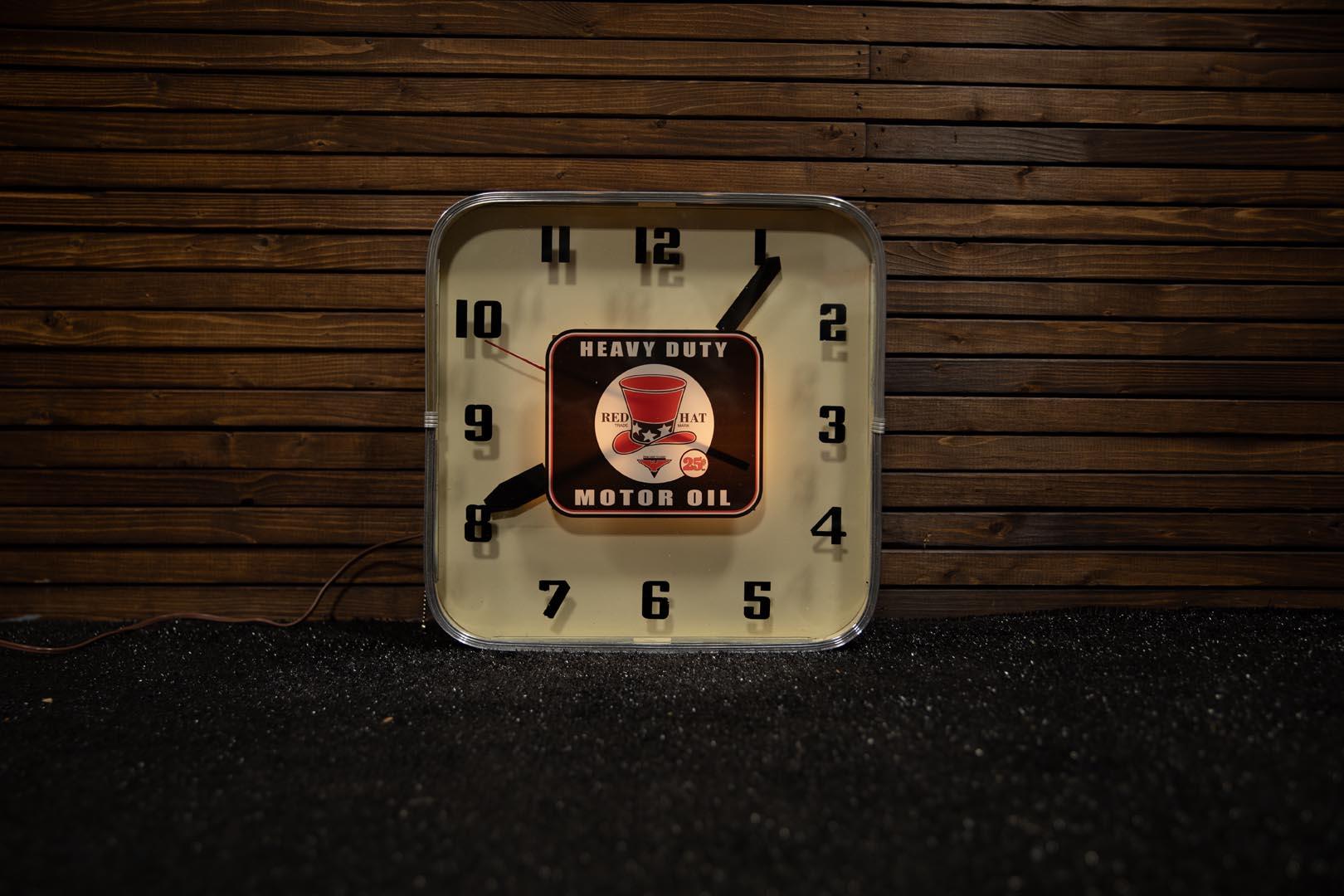 Red Hat Motor Oil Lighted Clock