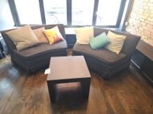 Half moon couches with 2' x 2' metal table