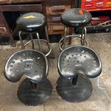 Lot of 2 Bar Stools and 2 Tractor Seat Chairs