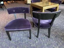 (2) 26"W x 22"D x 33"H Purple Fabric Cushion Seats & Backs Wood Frame Chairs